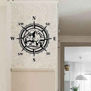 Наклейка на стіну SUPERDANT Компас та гори Вінілова Чорна - Фото 1