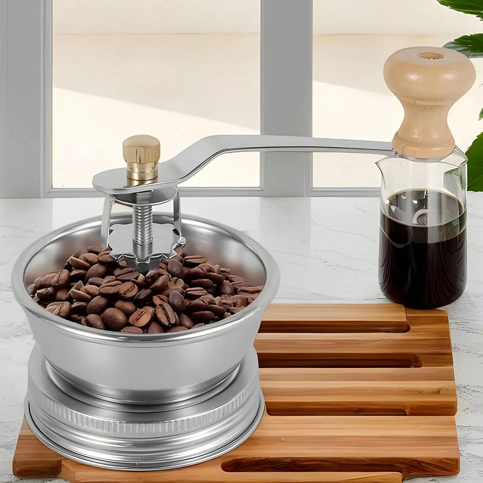 Кавомолка для кришки банки Mason, Портативна для кемпінгу, з нержавіючої сталі, Легка в перенесенні, фото №3