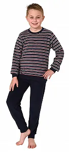Пижама Normann Полосатый для мальчиков, махровая, с длинными рукавами и манжетами synthetic.ua - Фото 1