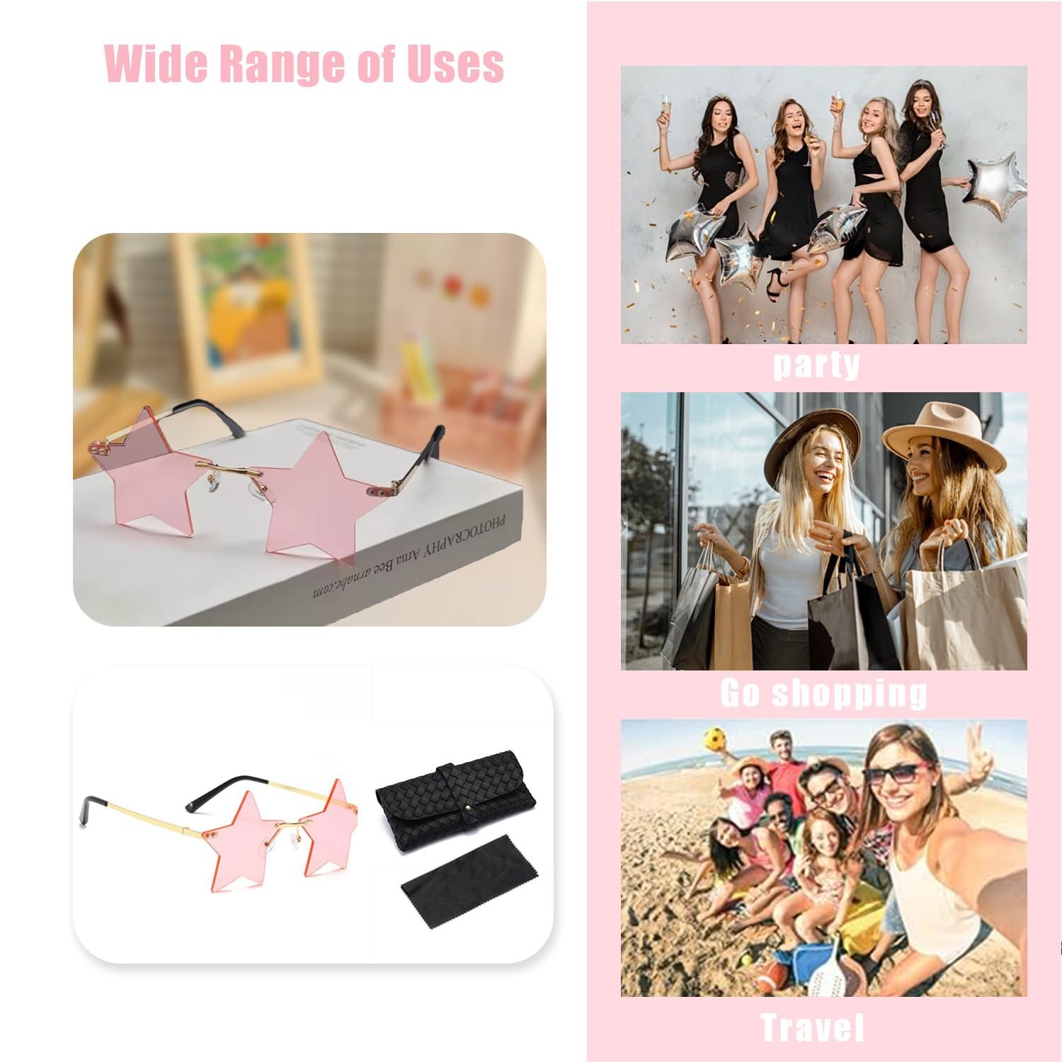 Сонцезахисні окуляри Без оправи Pentagram Nujvnuj Золота оправа з рожевими вставками, фото №4