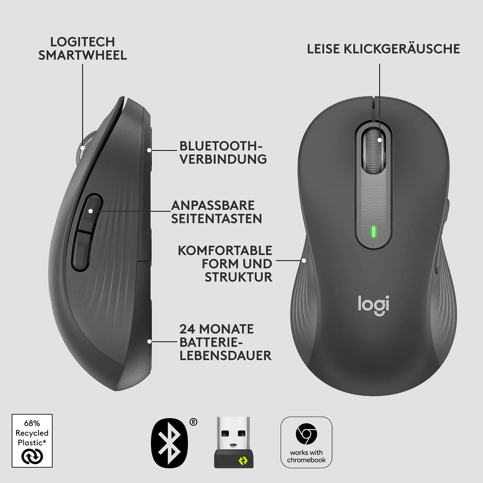 Миша Бездротова Logitech Signature M650 L Left Graphite, фото №7 Миша Бездротова Logitech Signature M650 L Left Graphite, фото №7