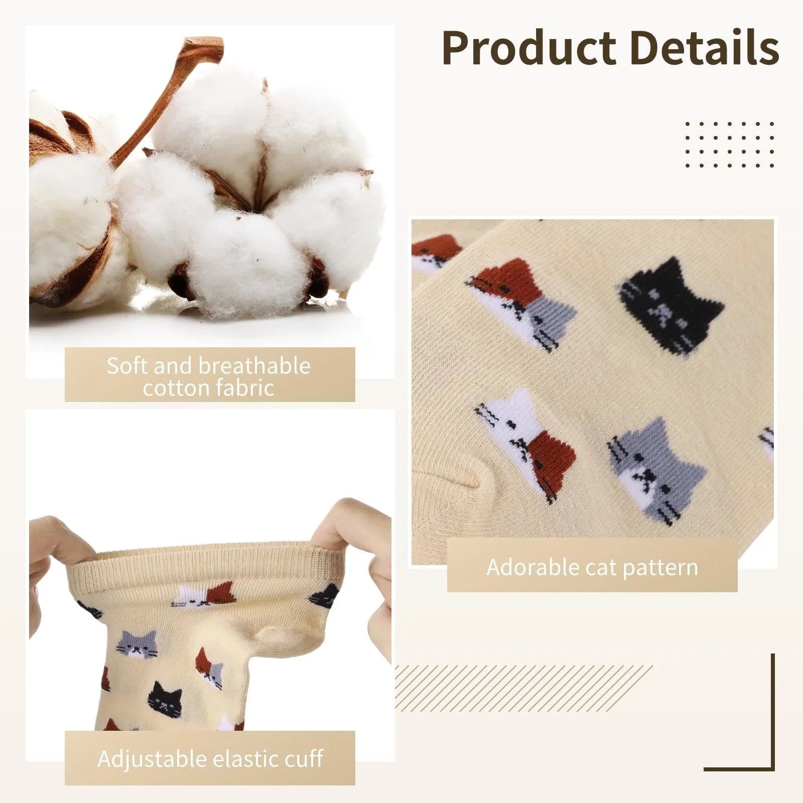 Шкарпетки-слідки Жіночі 5 пар Бавовняні Короткі Котячі, One Size Short, фото №3