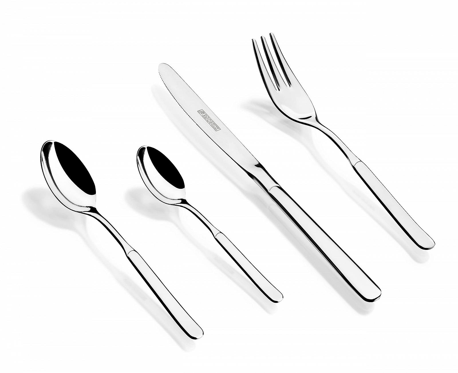 Набор столовых приборов MONIX Milan, 24 предмета, нож для стейка, нержавеющая сталь 18/10, современный дизайн, полированная отделка, толщина 2 мм (на 6 персон), фото №4 Набор столовых приборов MONIX Milan, 24 предмета, нож для стейка, нержавеющая сталь 18/10, современный дизайн, полированная отделка, толщина 2 мм (на 6 персон), фото №4