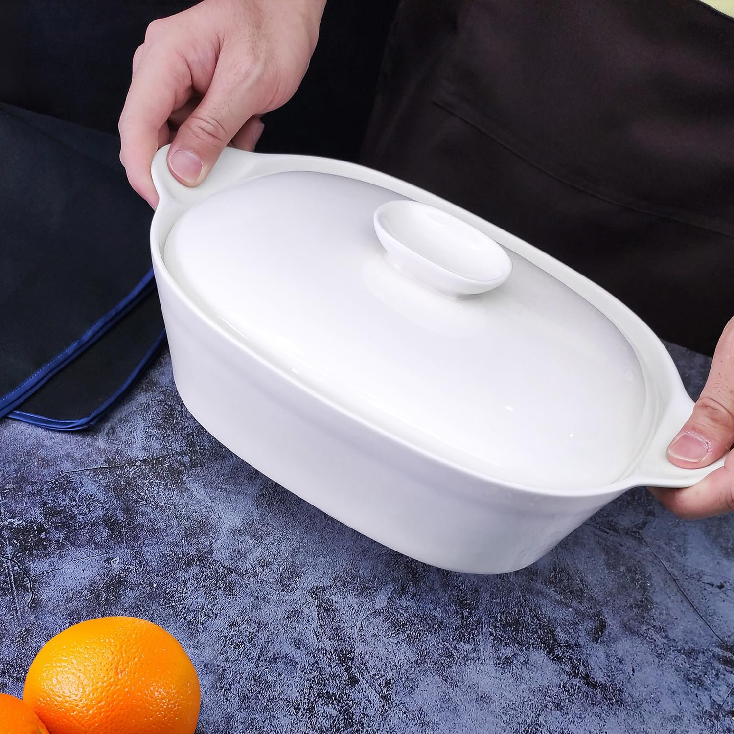 Гусятниця для запікання керамічна з кришкою 32,5 см 1900 мл біла, фото №4 Гусятниця для запікання керамічна з кришкою 32,5 см 1900 мл біла, фото №4