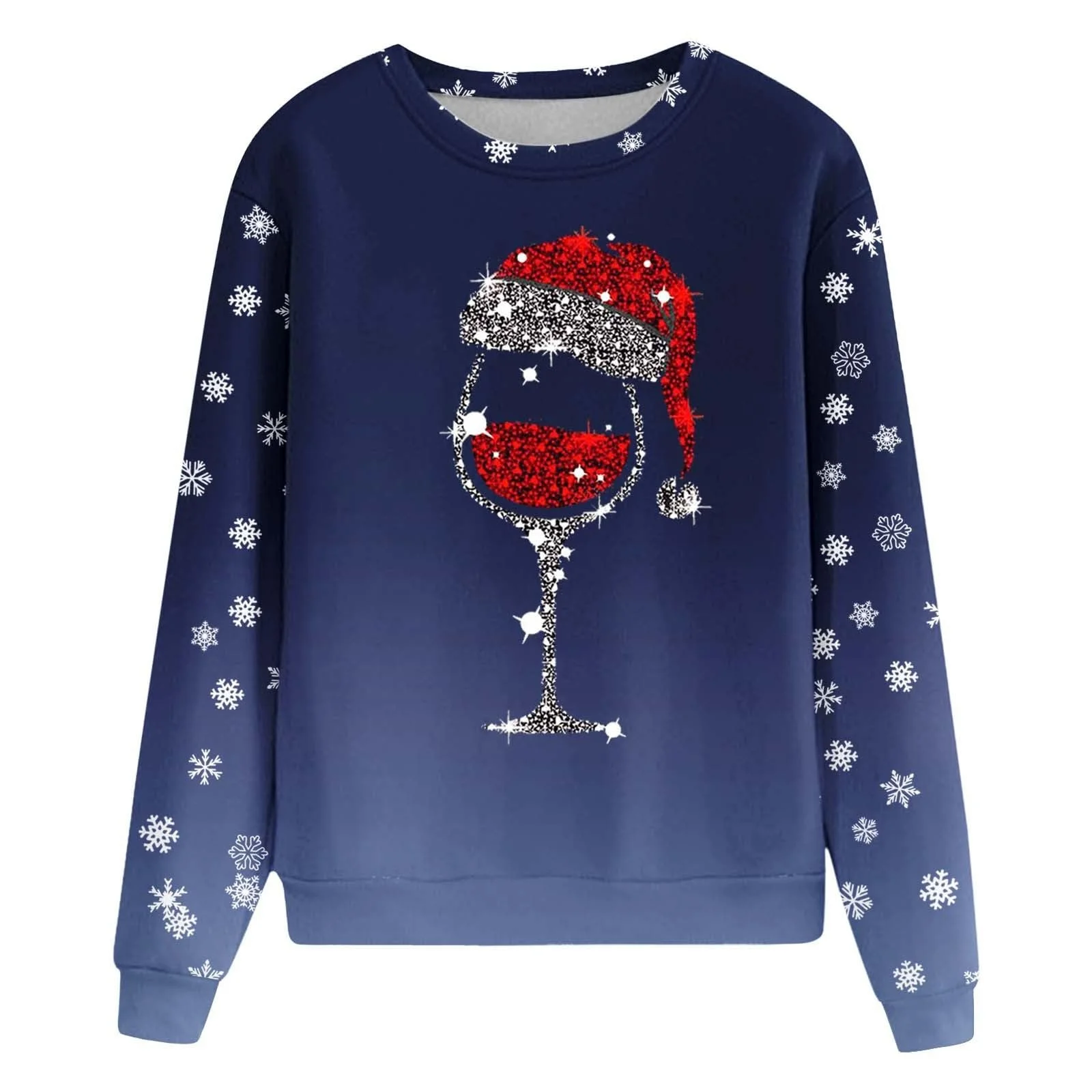 Женский Зимний Рождественский Джемпер Забавный С Длинным Рукавом Рождественский Джемпер С Длинным Рукавом Женский Зимний Свитшот Свободная Рождественская Рубашка С Длинным Рукавом С Узором Винного Бокала Повседневные Топы Подростковый, фото №5