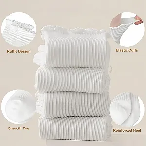 Носки с рюшами Хлопковые Дышащие Вязаные Белый, Короткие, 4 пары synthetic.ua - Фото 1