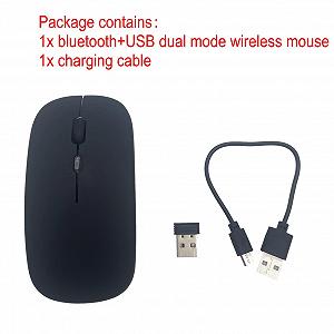 Мышь JZK Беспроводная Перезаряжаемая Dual Mode 2.4Ghz USB, Bluetooth, Бесшумная, с LED подсветкой, с регулируемой DPI, Черная - Фото 1