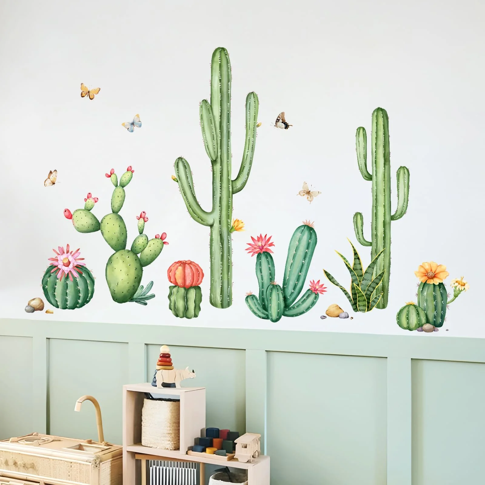 Наклейка на стіну Tanlaby Cactus Tropical Plant Boho Flowers 29 x 90 см Зелена, фото №4
