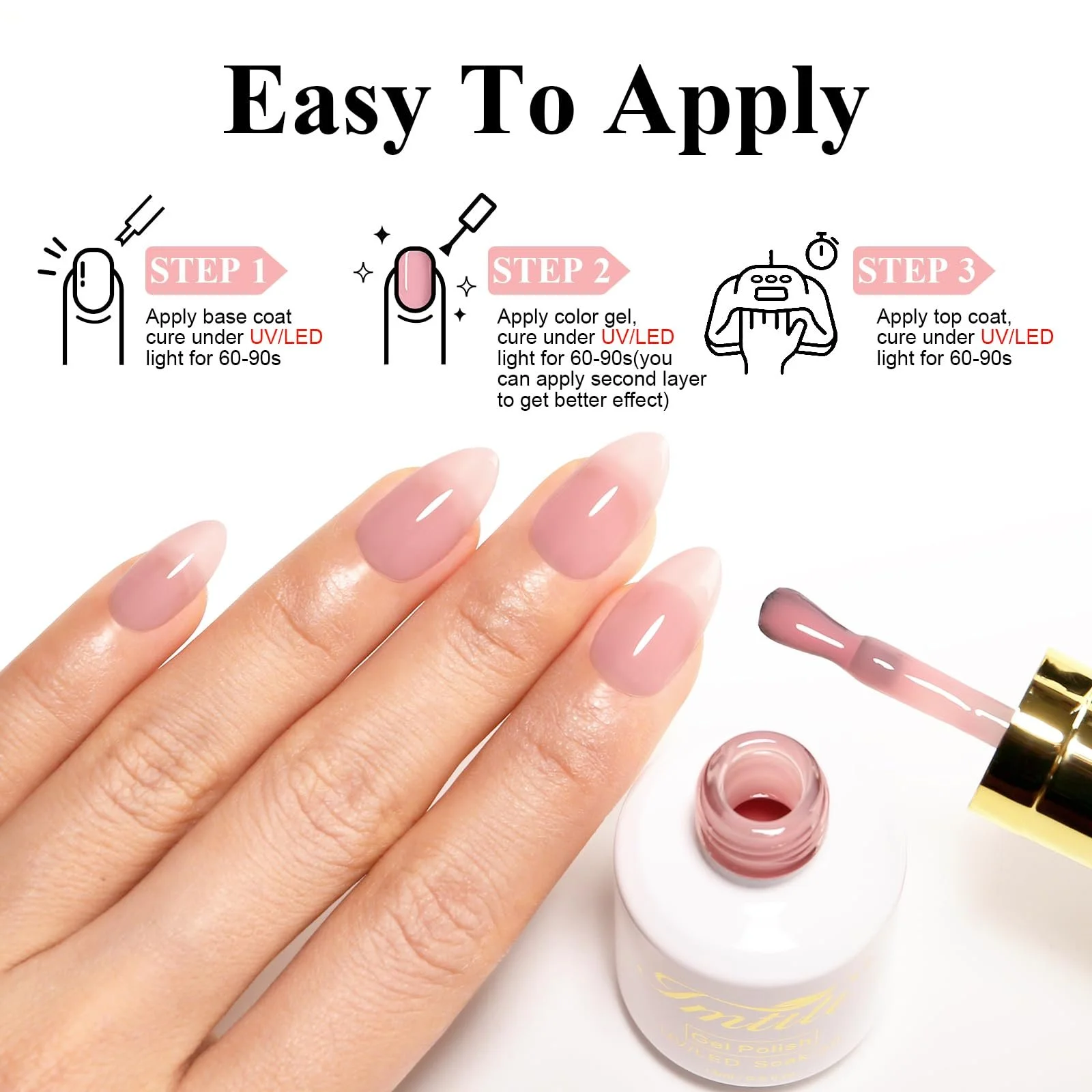 Гель-лак Imtiti Напівпрозорий Nuderpink Прозорий 15 мл, фото №3