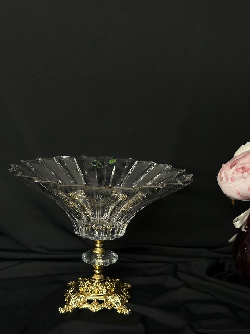 Цукерниця, фруктовниця кришталь на золотій ніжці 25х25 см, фото №1