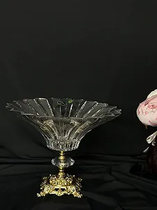 Цукерниця, фруктовниця кришталь на золотій ніжці 25х25 см - Фото 1