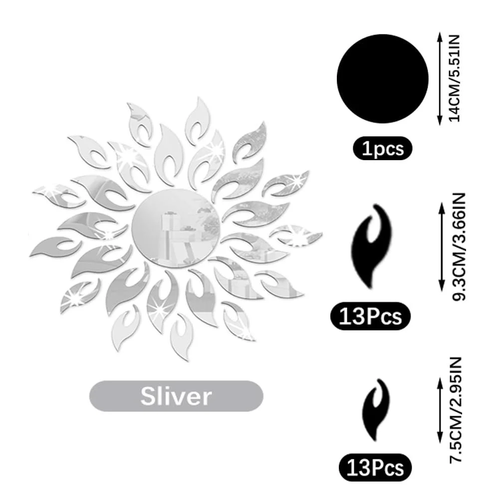 Наклейка на стіну дзеркальна LZYMSZ 3D Sunflower круглі акрилові Сріблястий, фото №2