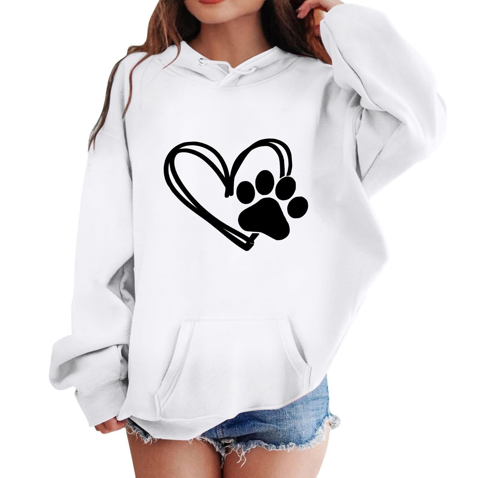 Худи AEGJEGVD Унисекс с принтом сердца с собачьей лапой Детский джемпер Длинные рукава Зимний джемпер с карманами и шнурком Толстовка Джемпер Доступен в различных цветах, фото №2