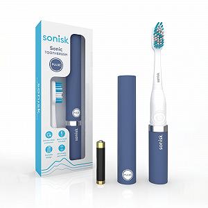 Зубная щетка электрическая Sonisk Pulse звуковая, работающая от батарейки, 2 сменные головки, 1 дорожный чехол в комплекте, 31 000 колебаний в минуту, портативная, стальной синий - Фото 1