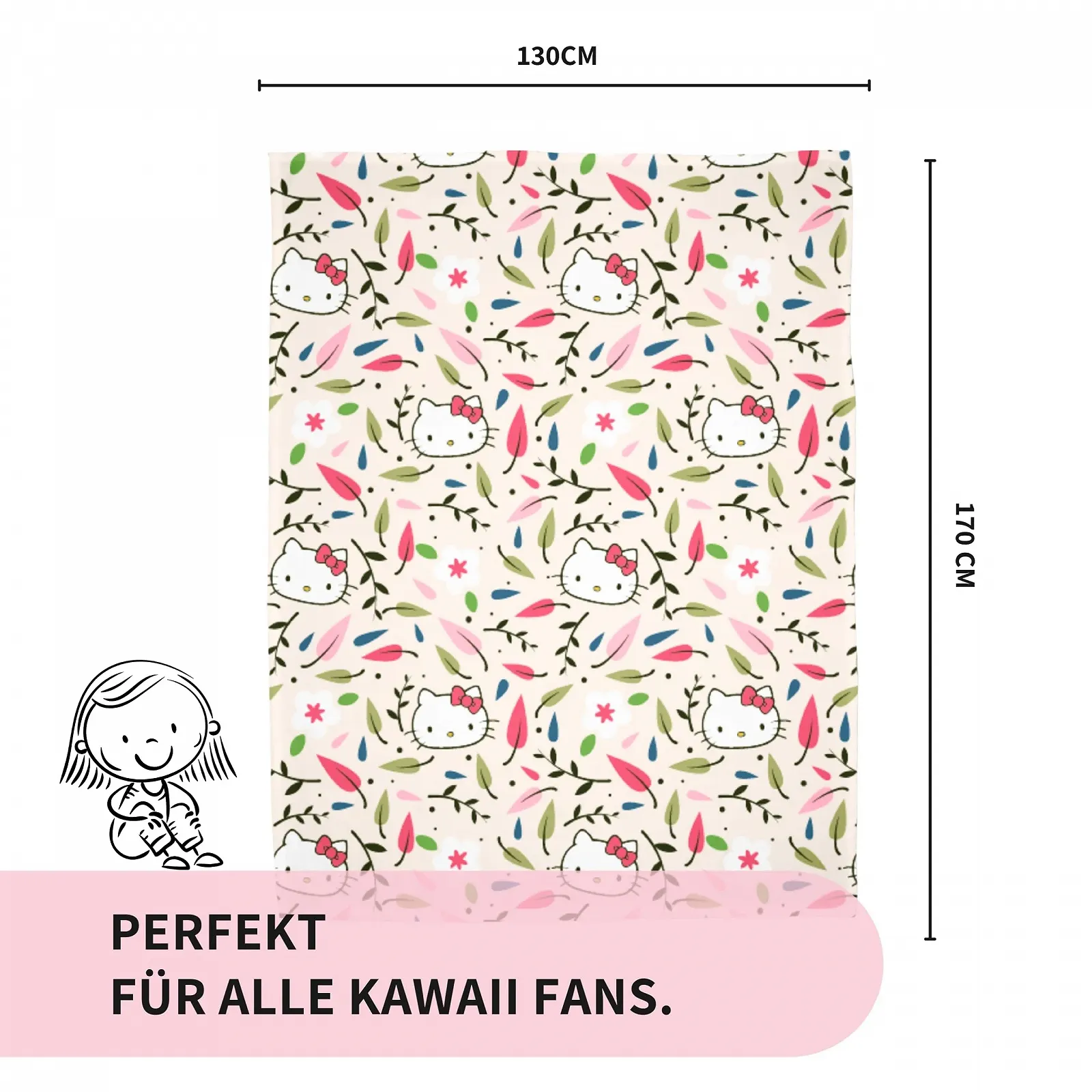Покривало Hello Kitty М'яка 130 x 170 см Квіти та Hello Kitty, фото №2