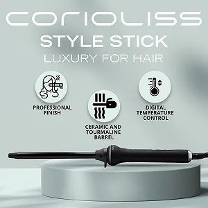 Плойка для волос Corioliss Style Stick цифровая 13 мм керамика и турмалин Черный Soft Touch synthetic.ua - Фото 1