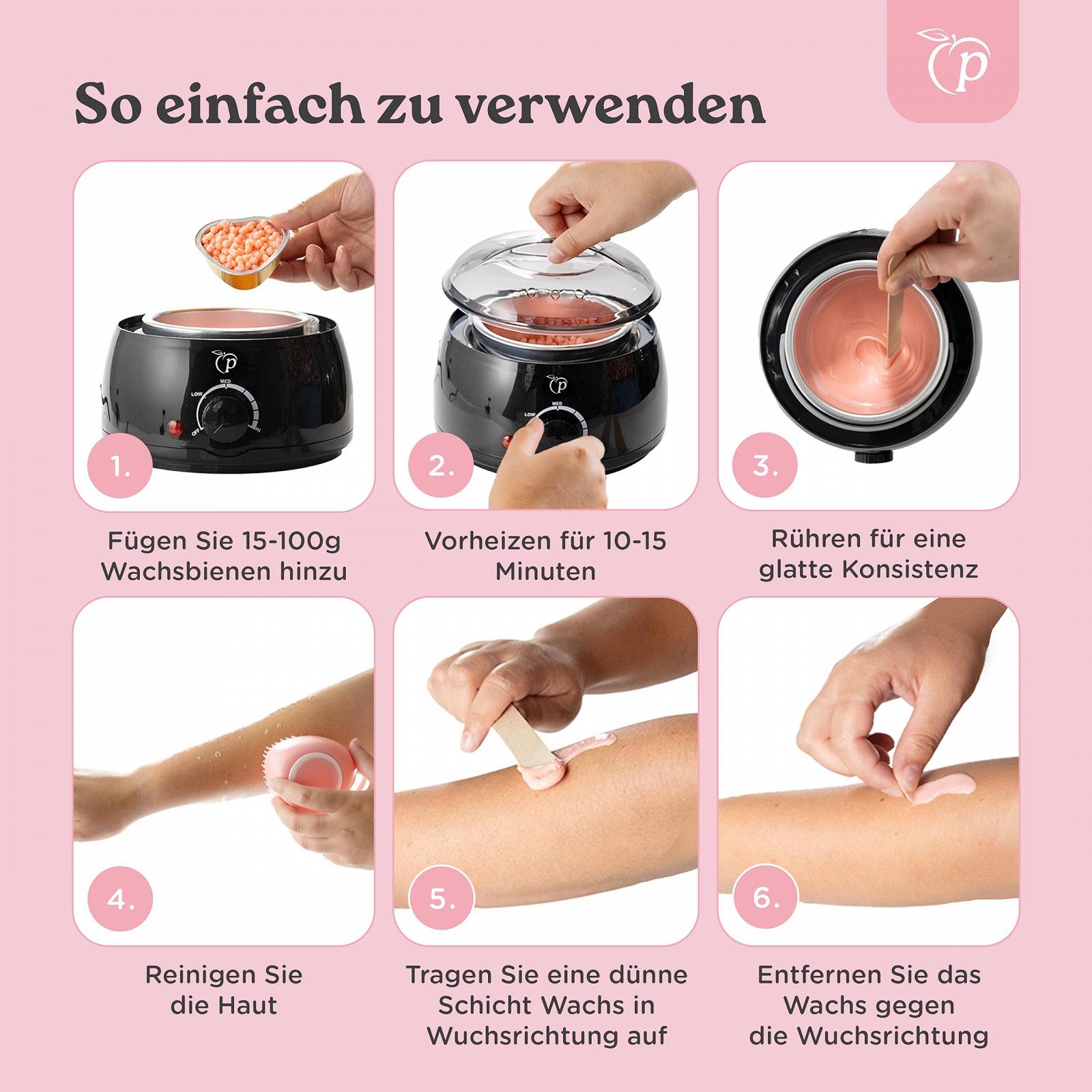 Воскоплав PeachBeauty Professional Electric с восковыми гранулами 100 г, 10 деревянными шпателями и алюминиевой чашей, фото №5