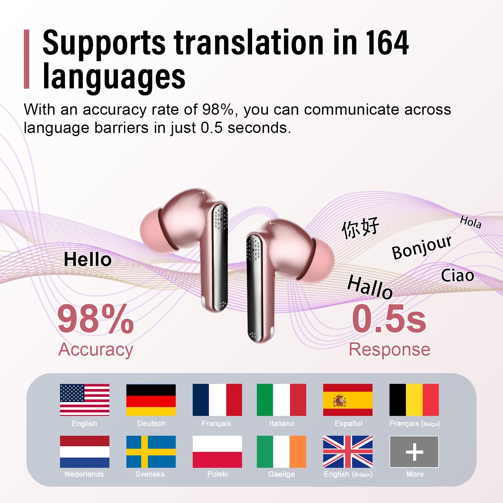 Навушники-перекладачі Rose Gold, фото №3