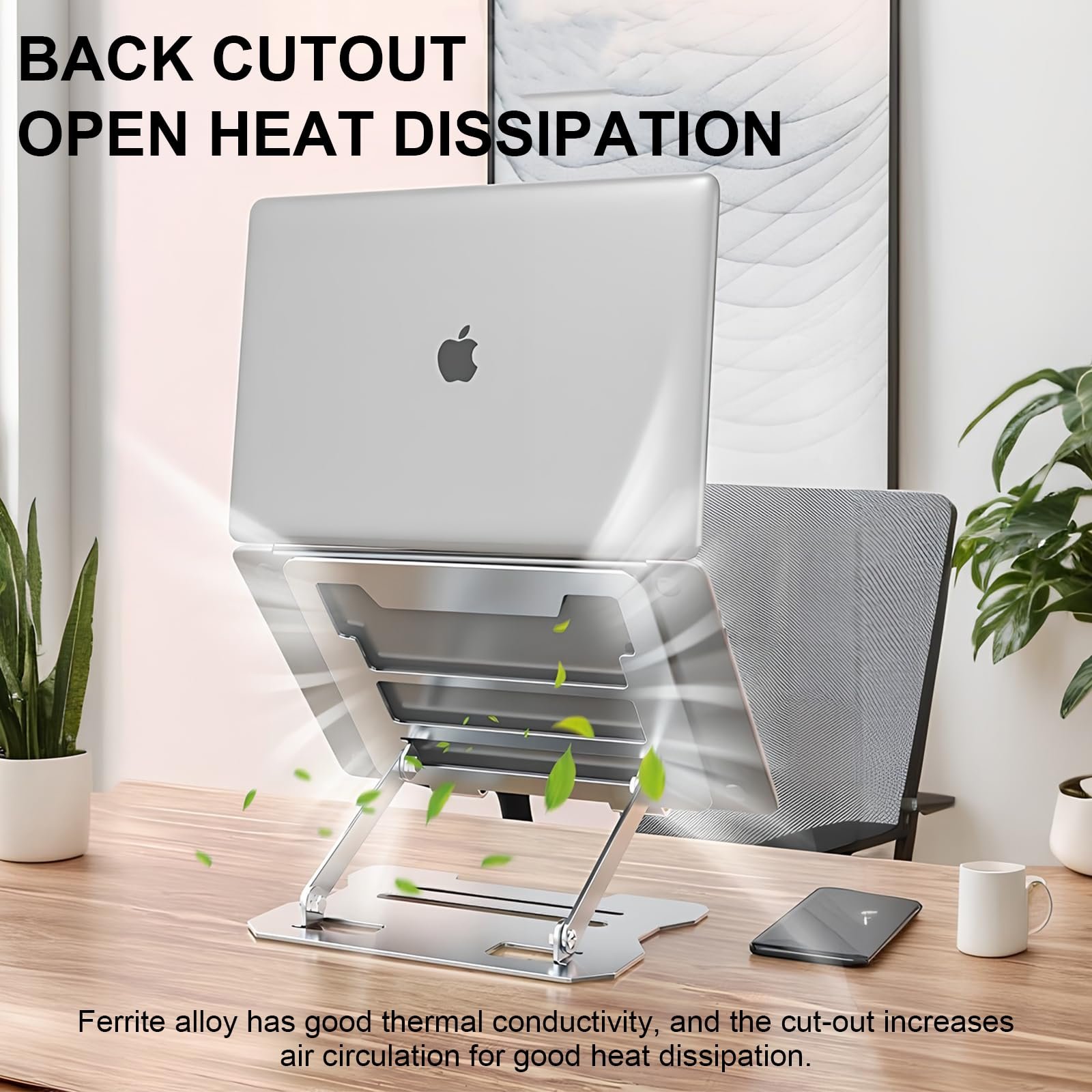 Подставка для ноутбука с охлаждением, регулируемая по высоте и вентилируемая с двойной поддержкой, стабильная, вентилируемая и эргономичная, совместима с MacBook Air/Pro, Dell, ноутбуками 10-16 дюймов, фото №4