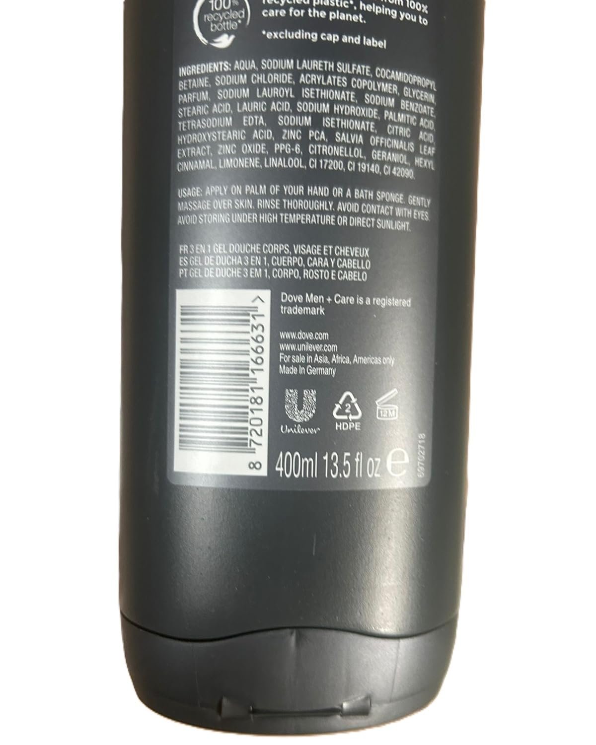 Гель для душу 3 в 1 Dove Men+Care Minerals+Sage Reviving для тіла, обличчя та волосся, 400 мл, упаковка 12 шт., фото №1