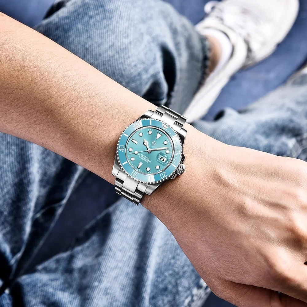 Механические Автоматические Часы Pagani Design PD1661 NH35, Сапфировое Стекло, Резиновый Ремешок, 40 мм, небесно-голубой, Классический, фото №5 Механические Автоматические Часы Pagani Design PD1661 NH35, Сапфировое Стекло, Резиновый Ремешок, 40 мм, небесно-голубой, Классический, фото №5