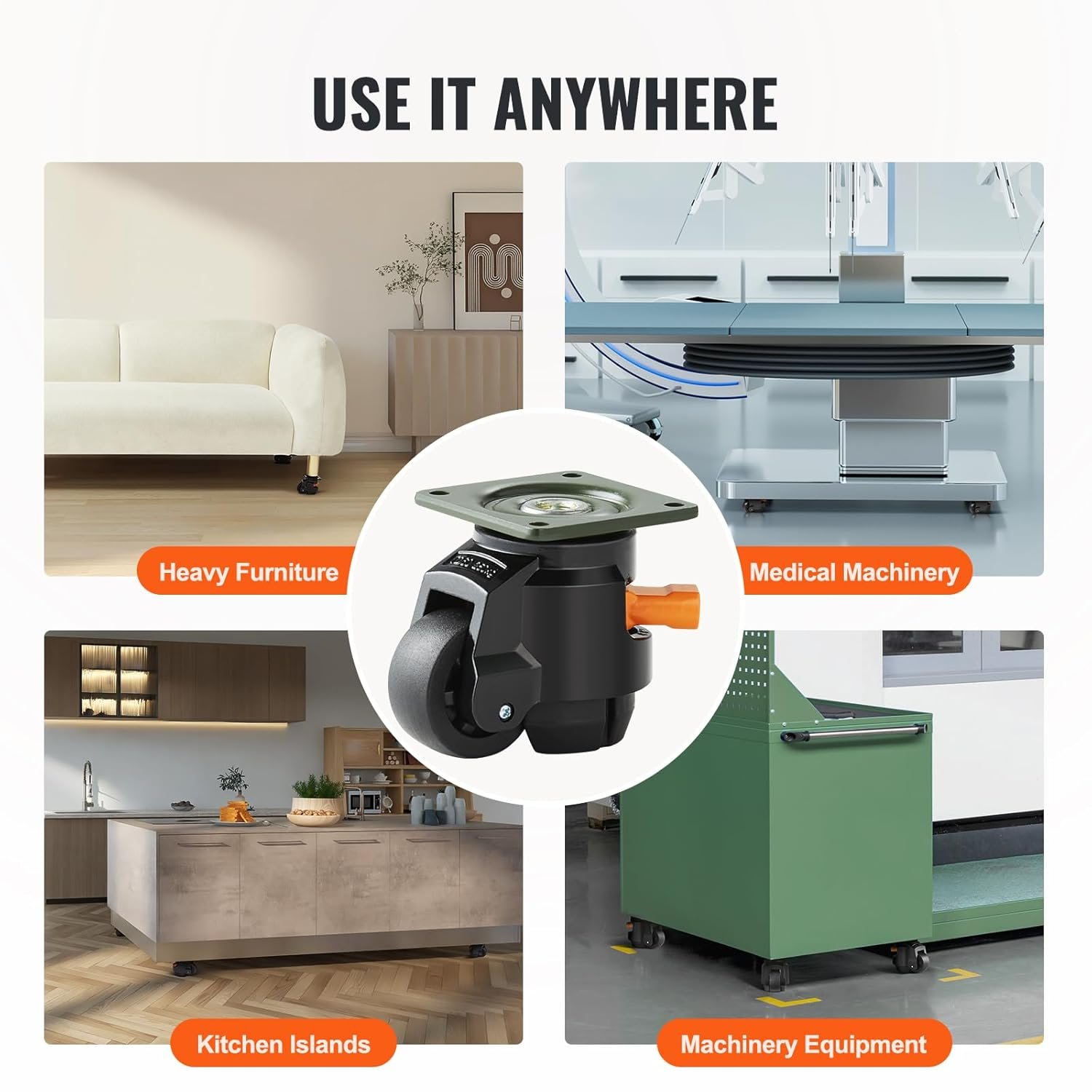 Комплект выравнивающих роликов VEVOR GD-60FD /4шт / до 500 кг / Black, фото №6