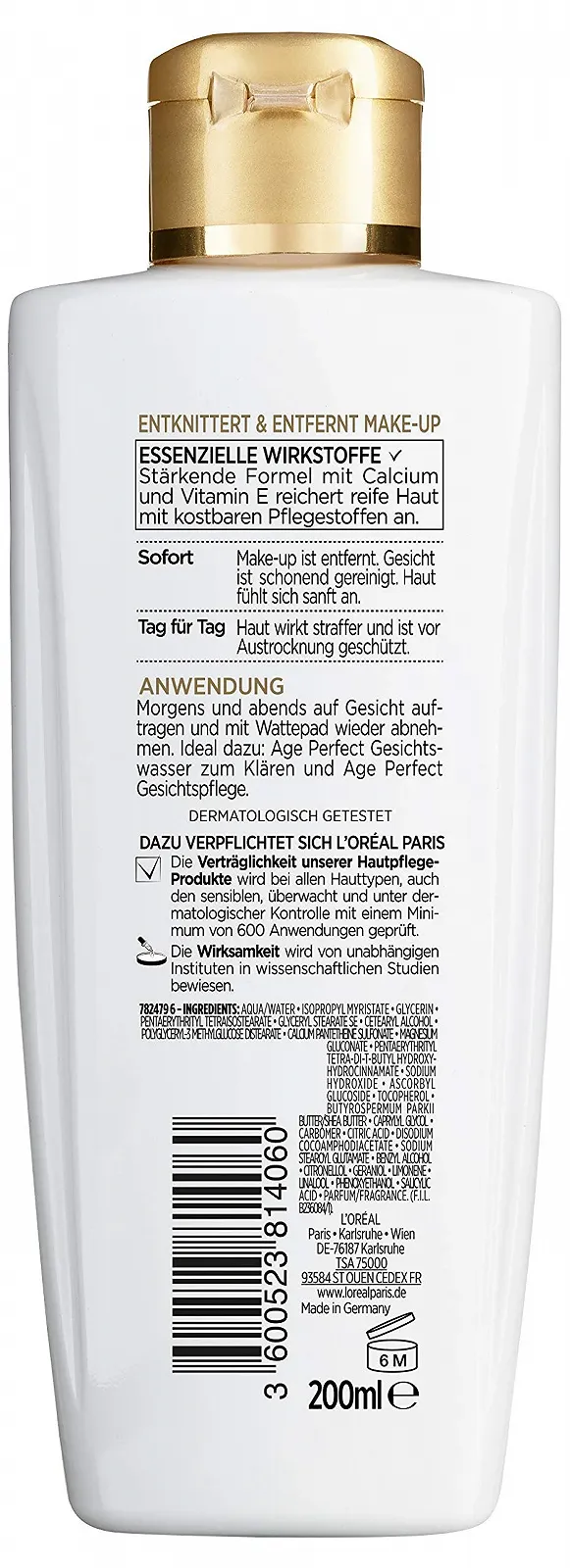 Молочко для зняття макіяжу L'Oréal Paris Age Perfect з кальцієм і вітаміном Е для зрілої шкіри, 200 мл, фото №2 Молочко для зняття макіяжу L'Oréal Paris Age Perfect з кальцієм і вітаміном Е для зрілої шкіри, 200 мл, фото №2
