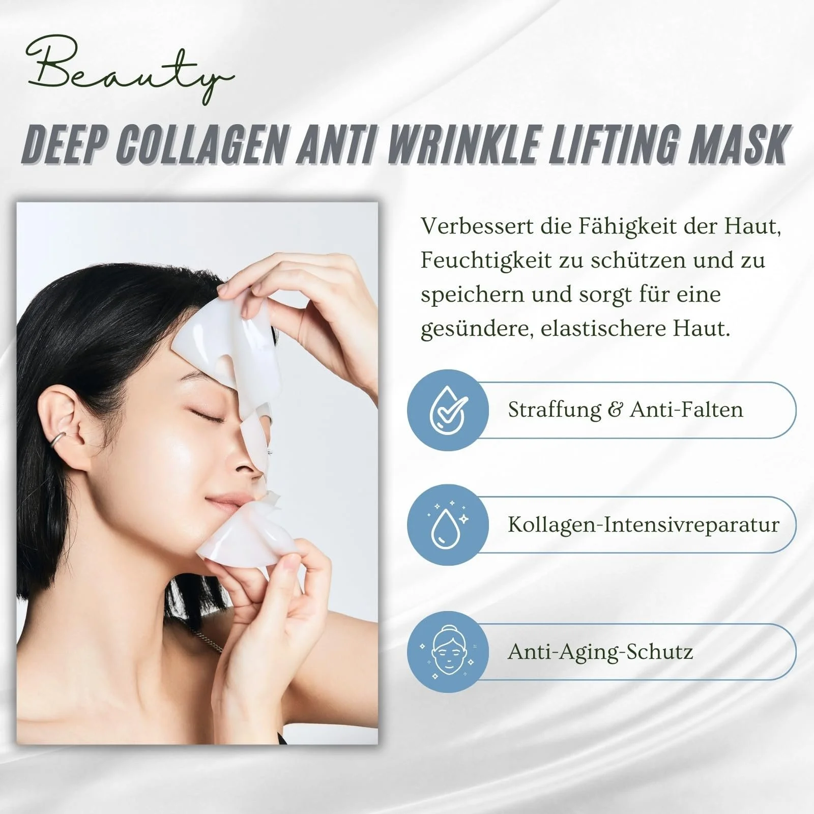 Маска Коллагеновая 8 штук, Коллагеновая маска для лица против морщин с увлажняющим кремом, Коллагеновые маски для лифтинга на ночь, Маска для лица для подтяжки и разглаживания мелких морщин, для сухой кожи, фото №3