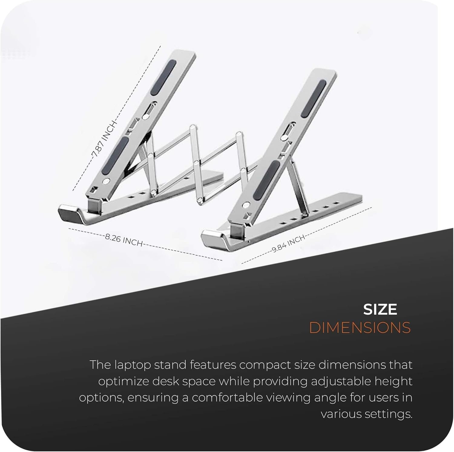 Подставка для ноутбука K-MART Регулируемая по высоте - Сделана из алюминиевого сплава, 6 передач, для стола, совместима с MacBook Air, Pro, Dell Allen Laptops 10-15.6 дюймов Серебристая, фото №2