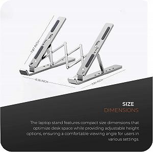 Подставка для ноутбука K-MART Регулируемая по высоте - Сделана из алюминиевого сплава, 6 передач, для стола, совместима с MacBook Air, Pro, Dell Allen Laptops 10-15.6 дюймов Серебристая synthetic.ua - Фото 1