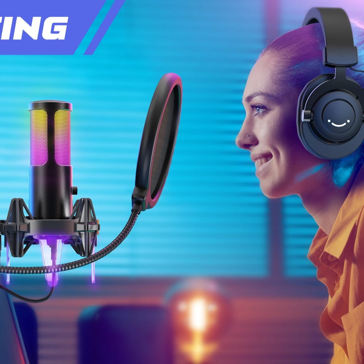 Студийный микрофон с подсветкой Fifine F 17 Gaming Microphone, фото №5