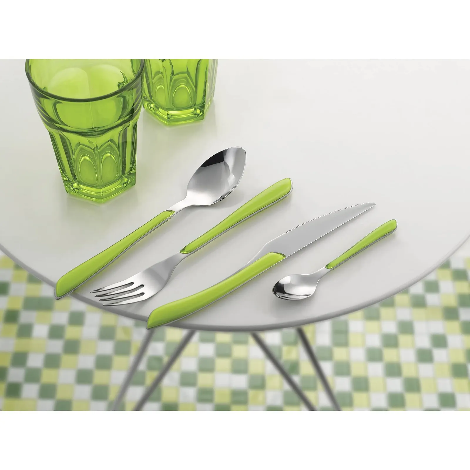 Набір столових приборів Amefa ECLAT, 24 предмети, на 6 персон, пластикові ручки пастельно-зеленого кольору, фото №4