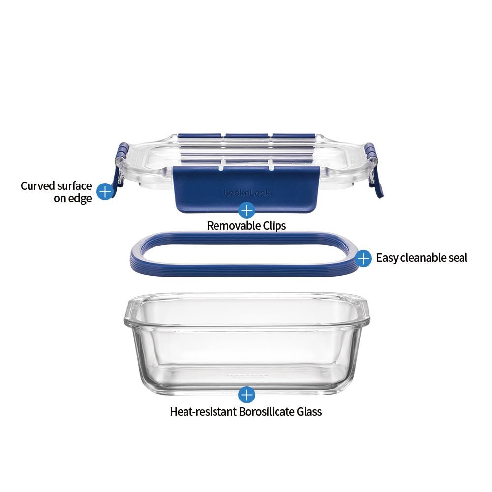 Контейнер для зберігання їжі Lock & Lock TOP Class скляний з пластиковою кришкою BPA-Free штабельований прямокутний 2 л, фото №4