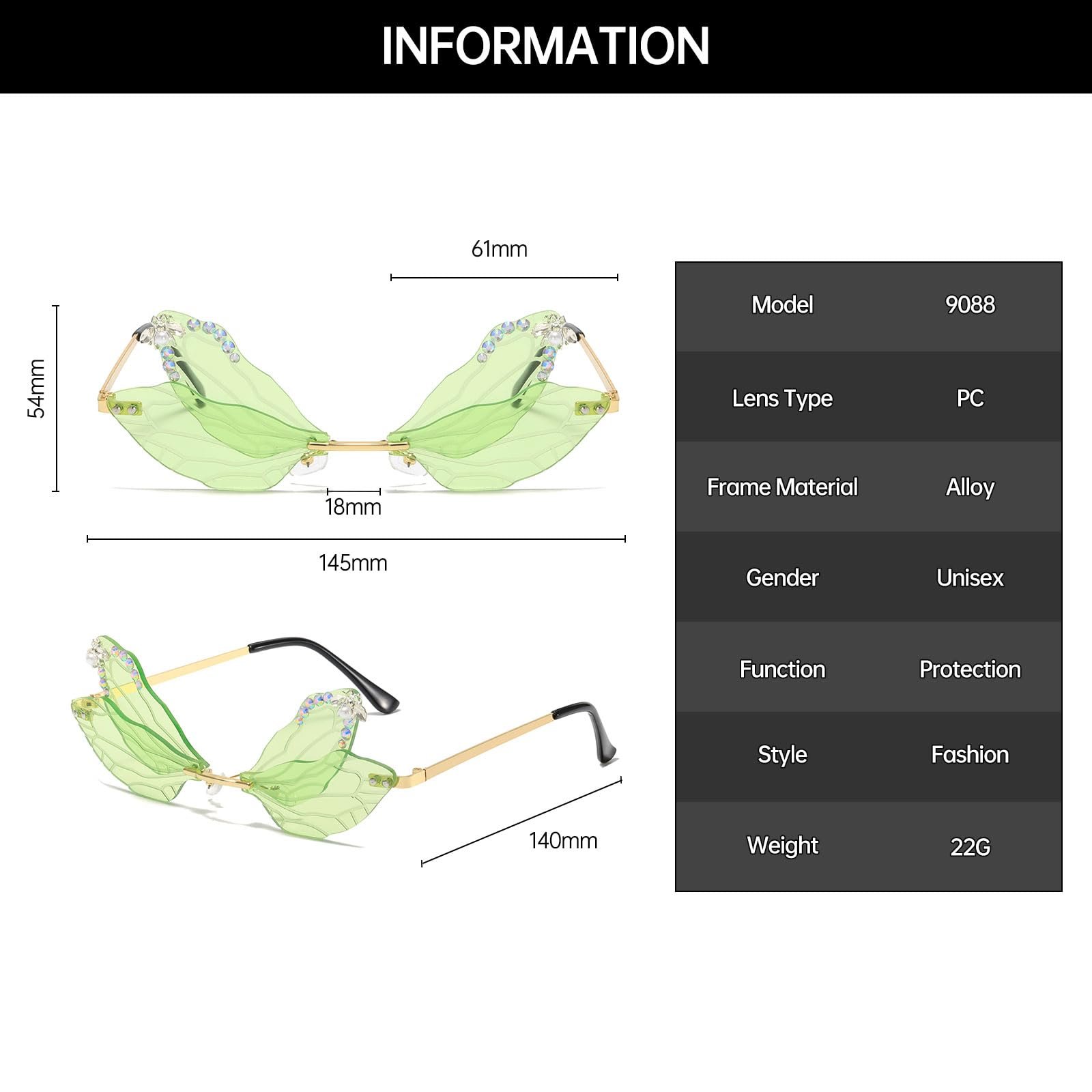 Сонцезахисні Окуляри Без оправи YAMEIZE Метелик Стрекоза, Металеві, UV400, для Чоловіків та Жінок, фото №3 Сонцезахисні Окуляри Без оправи YAMEIZE Метелик Стрекоза, Металеві, UV400, для Чоловіків та Жінок, фото №3