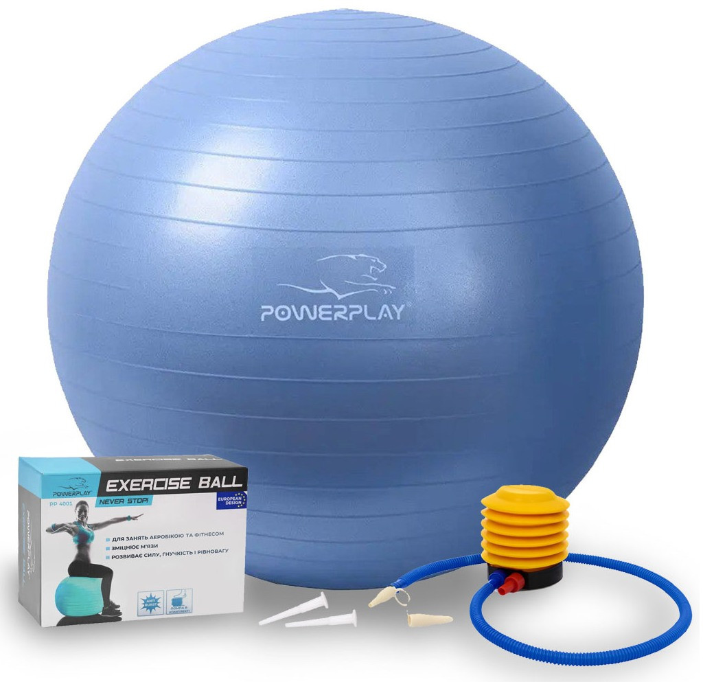 М'яч для фітнесу фітбол PowerPlay 4001 Ø65 cm Gymball Синій помпа, фото №1