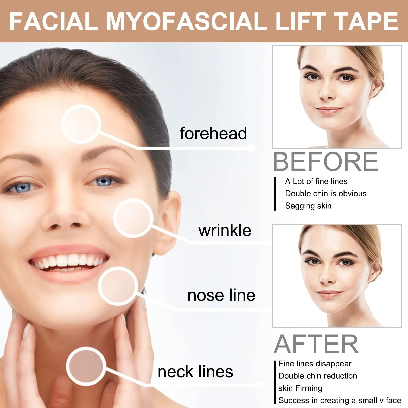 Стрічка для підтяжки обличчя, 2 шт, рожевий (2,5 x 500 см / рулон), фото №6