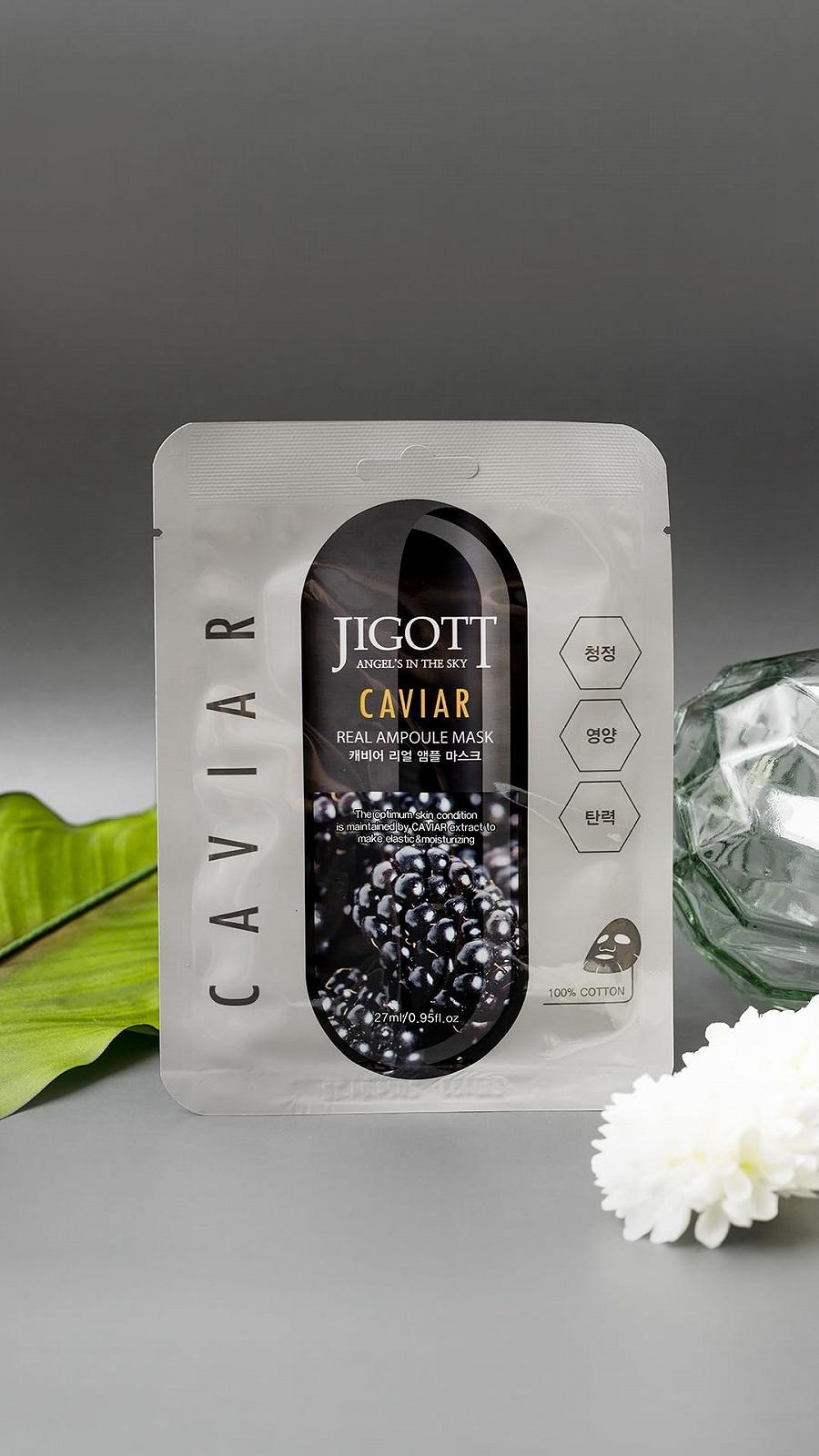 Тканинна маска для обличчя JIGOTT Caviar Real Ampoule, 27 мл, упаковка 10 штук, фото №8
