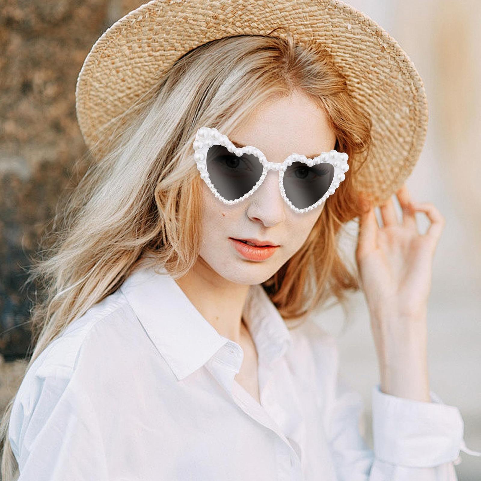 Слнцезащитные очки Сердце, Женские солнцезащитные очки в форме сердца, Свадебные аксессуары, Белые очки в форме сердца, Фестивальные солнцезащитные очки, Вечерние солнцезащитные очки, Жемчуг с Retro White, фото №5