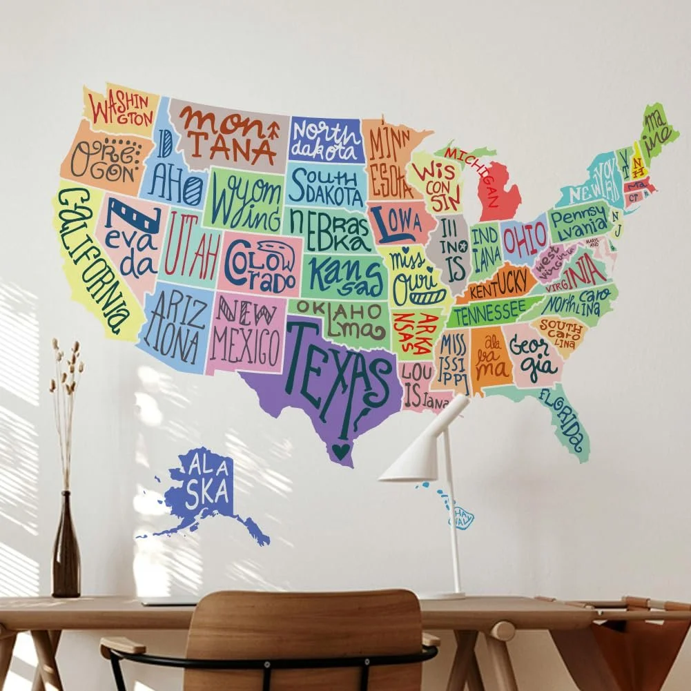 Наклейка на стіну SUPERDANT Map of the United States Colourful Vinyl, фото №4