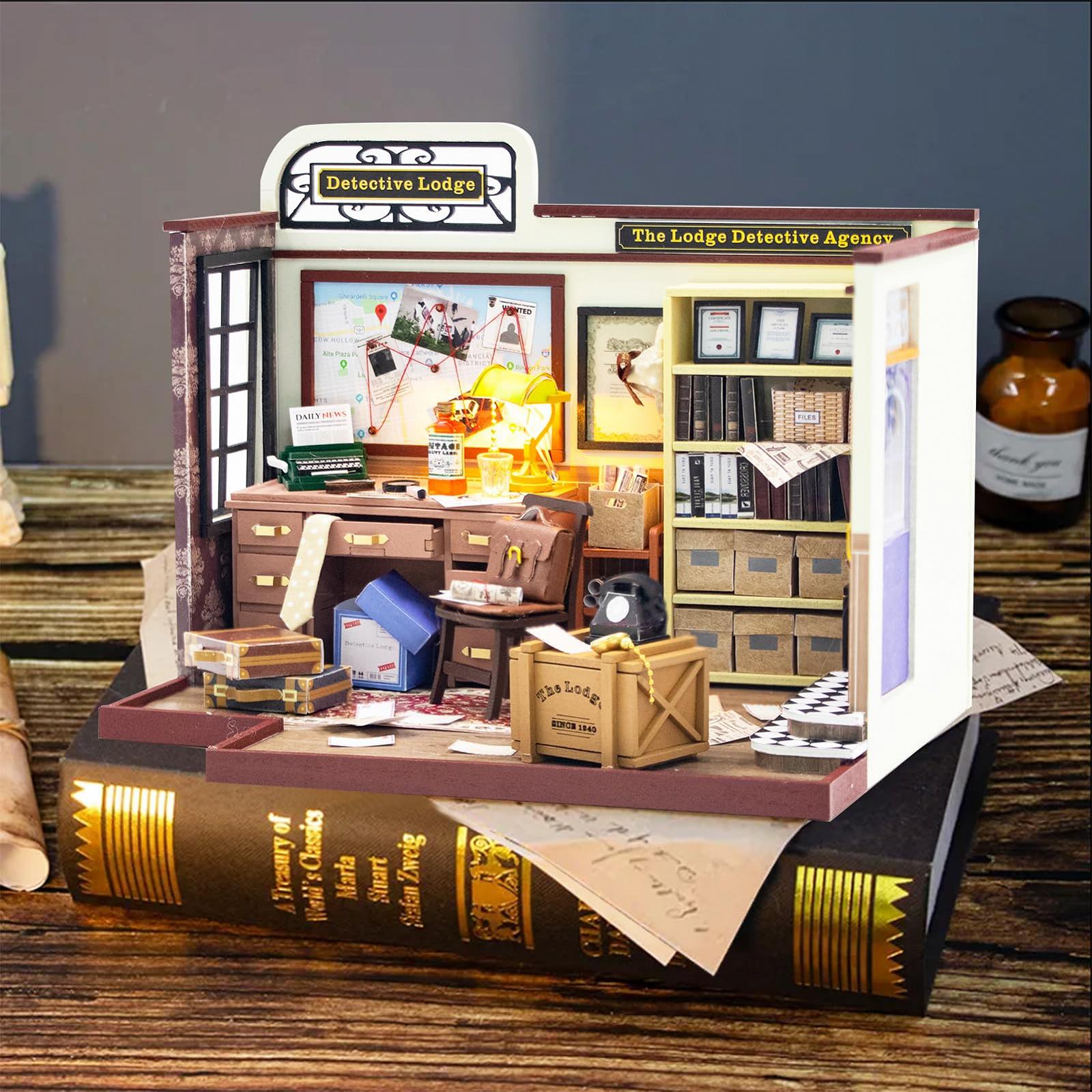 Комплект меблів для мініатюрного лялькового будинку Spilay Lodge Detective Agency-PC2308 Дерев'яний з музичною шкатулкою масштаб 1:24, фото №2