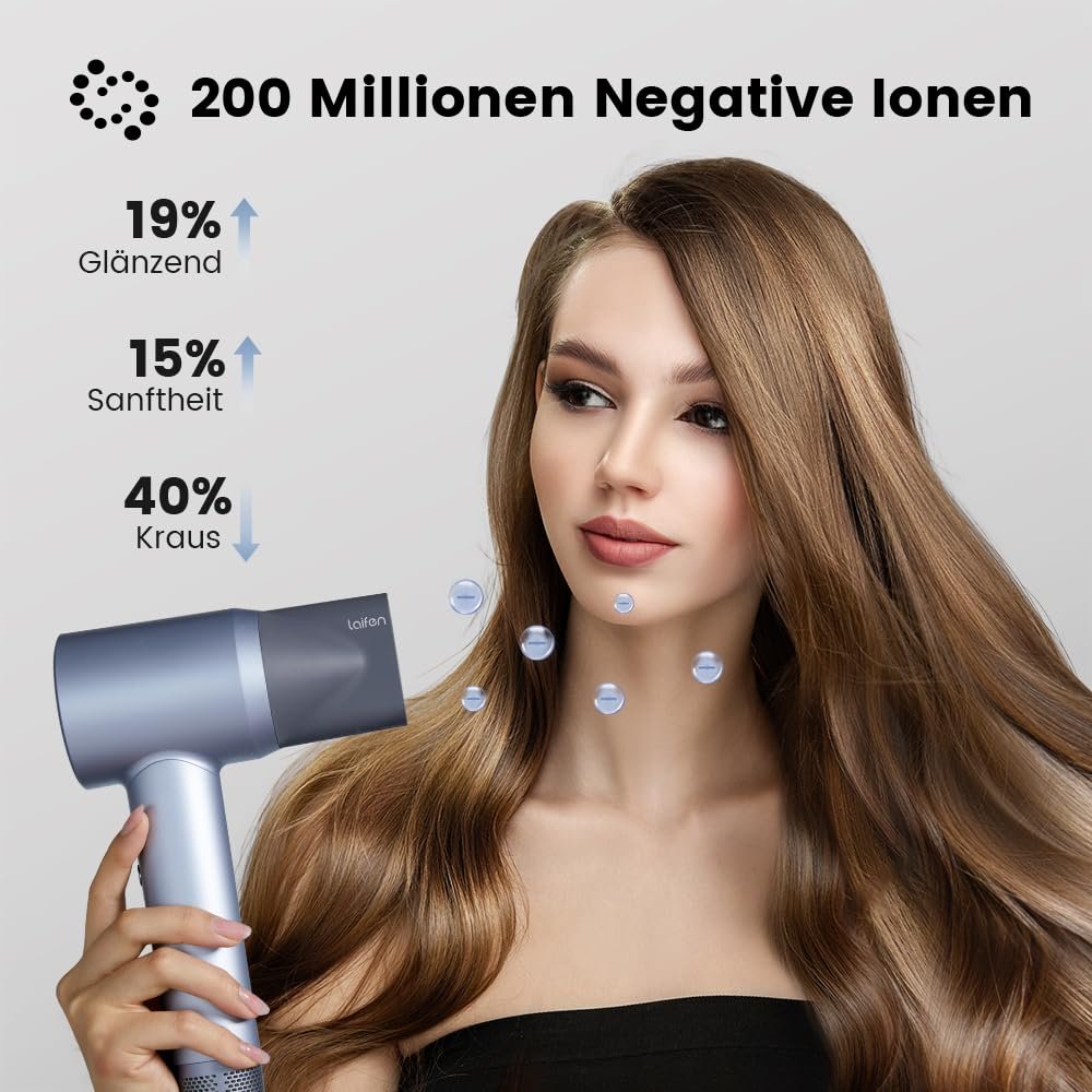 Фен Laifen Series Swift с 200 миллионами отрицательных ионов, с бесщеточным мотором 110 000 об/мин для быстрой сушки, высокоскоростной фен с низким уровнем шума и диффузором, серебристый, фото №5