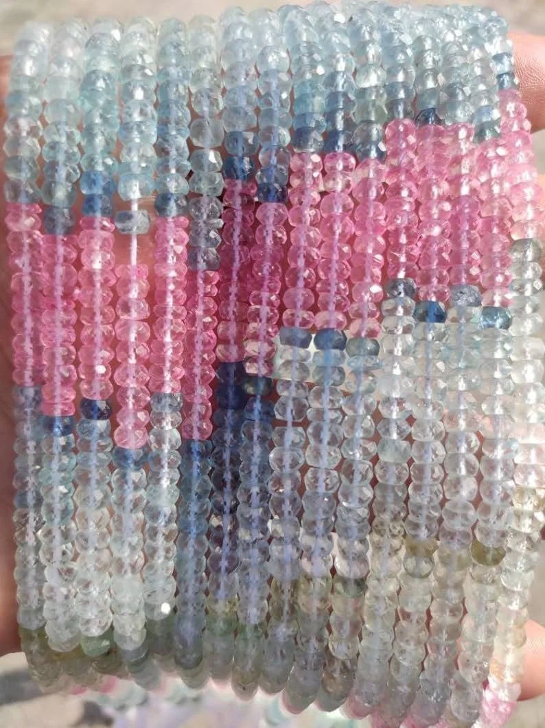 Намистини з аквамарину Roundelle, грановані, 4,5-5 мм, нитка довжиною 33 см для намиста, браслета, фото №1