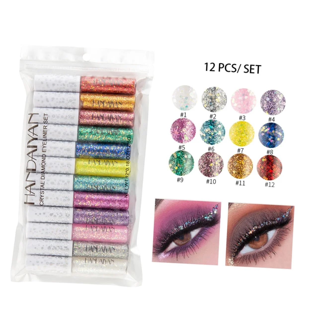 Підводка для очей MUSISALY 12 x Різнокольорові блискітки, фото №6 Підводка для очей MUSISALY 12 x Різнокольорові блискітки, фото №6