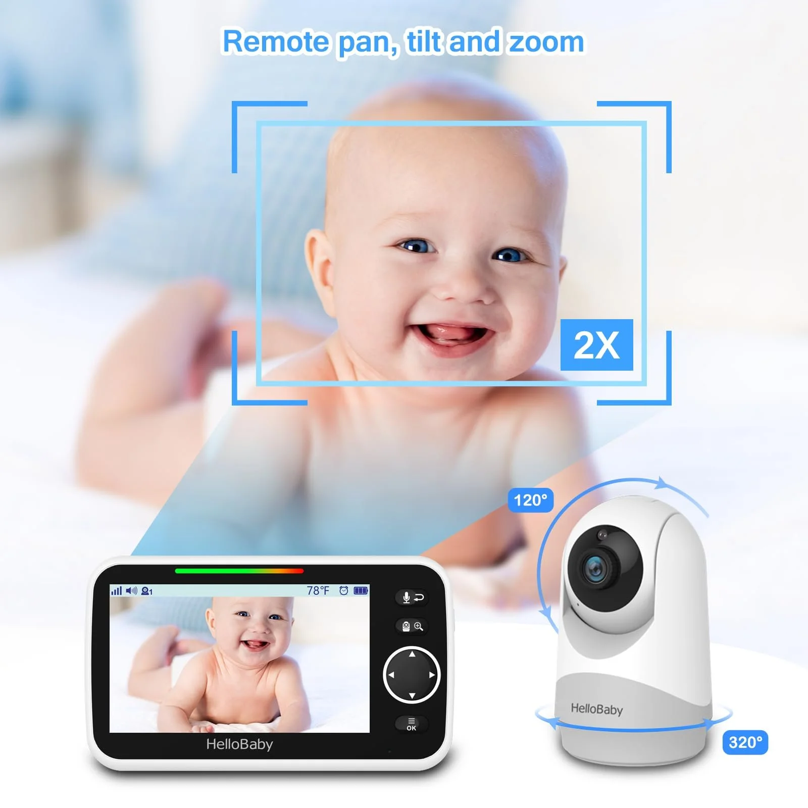Відеоняня HelloBaby 5" 3500 mAh Pan Tilt Zoom, фото №5