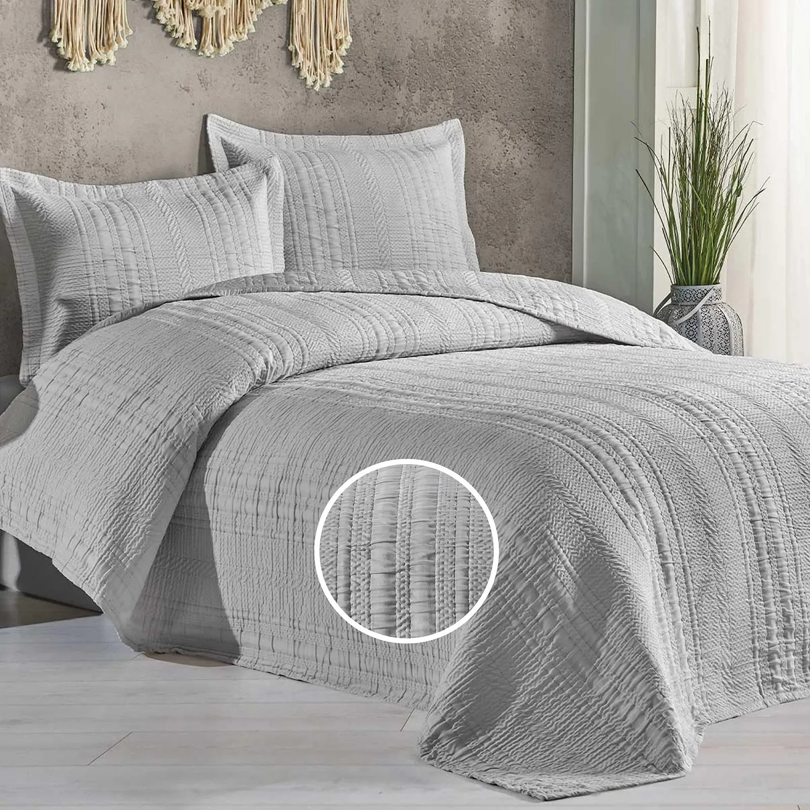 Покривало Elart 220 x 240 см та 2 наволочки 50 x 70 см, жакардове плетіння, м'яке, сіре, фото №6