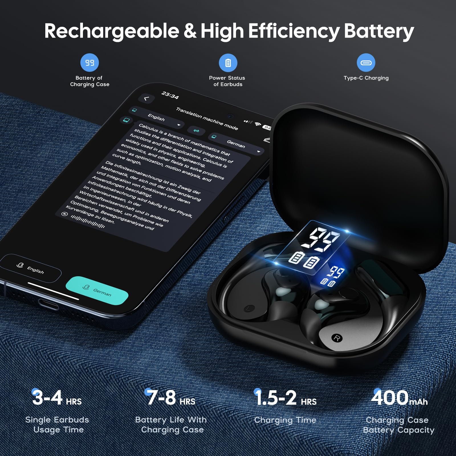 Наушники-переводчики AI, Bluetooth 5.4, 164 языка, фото №6 Наушники-переводчики AI, Bluetooth 5.4, 164 языка, фото №6