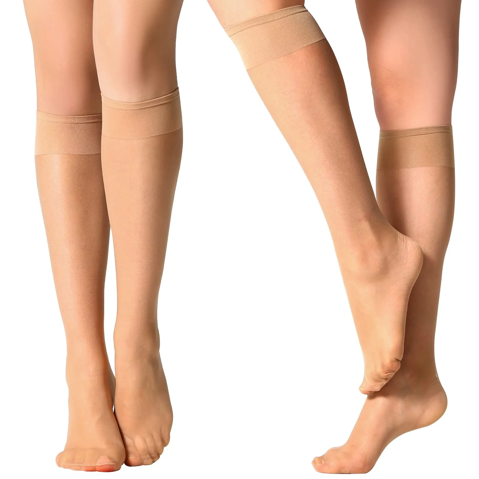 Носки гольфы Yilanmy, 12 пар, женские, нейлоновые, 15 ден, черный, телесный, фото №1