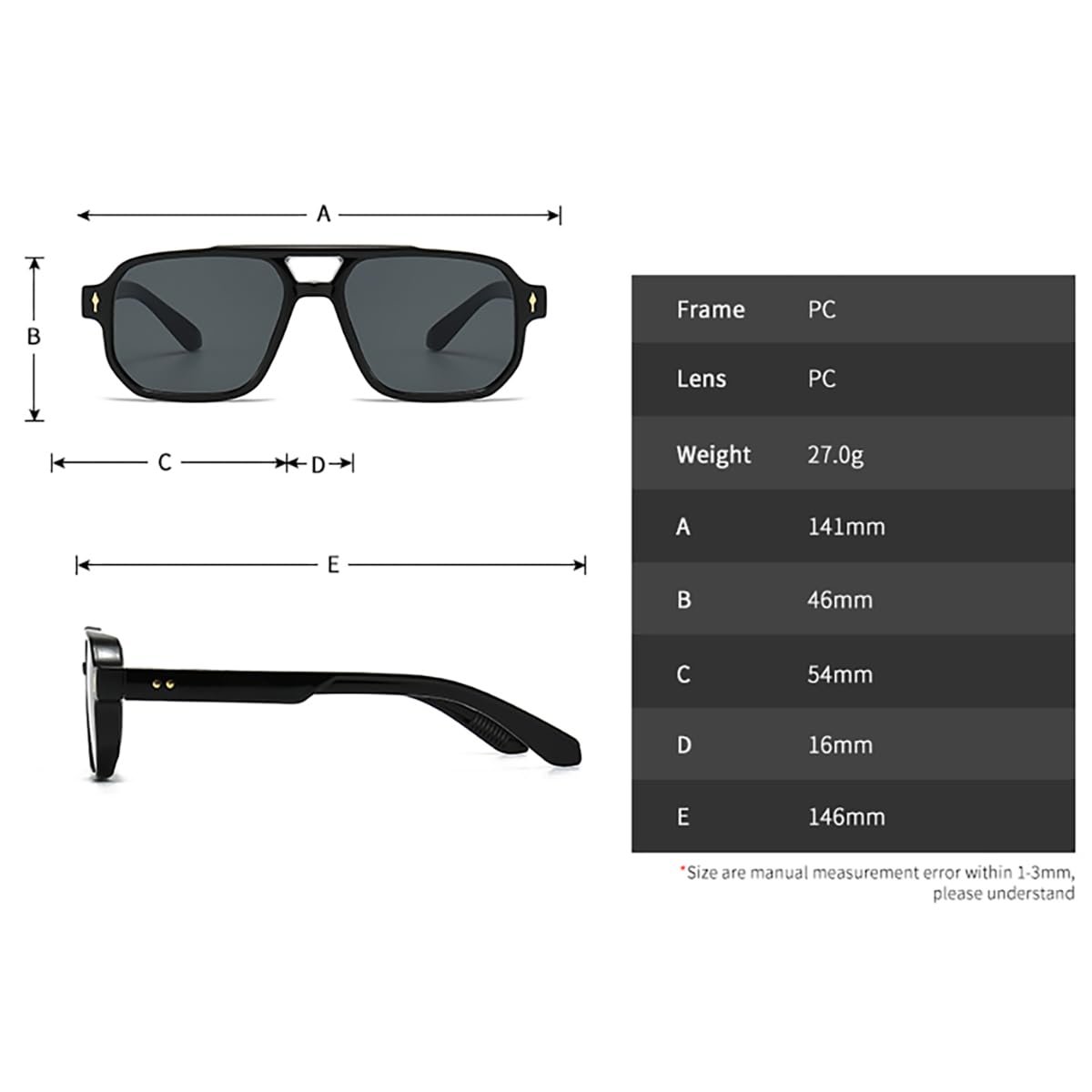 Великі Cонцезахисні Окуляри Kachawoo Ретро Вінтажні Квадратна Товста Оправа UV400, фото №8