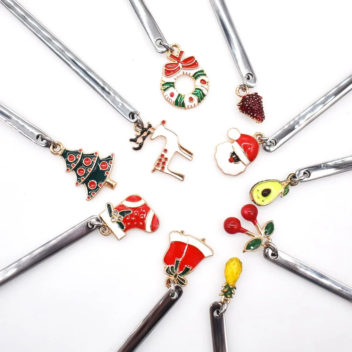 Ложки Рождественские, набор 10 шт, ложки для кофе, ложки из нержавеющей стали, чайные ложки, десертные ложки, ложки для размешивания, суповые ложки, клубника, ананас, авокадо, вишня для кофе, мороженого, супа, фото №3