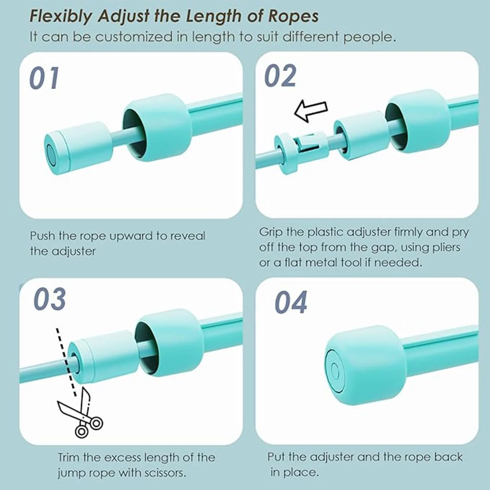 Скакалка регульована 2,8 м PVC ручка ABS чорна та синя 2 шт, фото №4